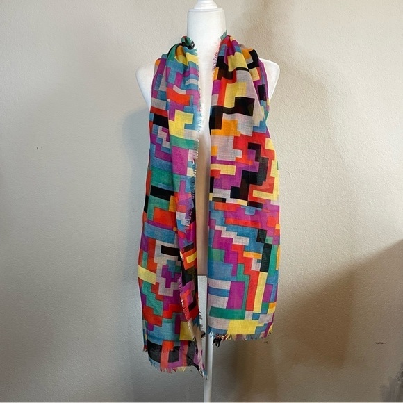 Multicolor Funky Artsy Rainbow Lightweight Scarf Wrap - Picture 2 of 3